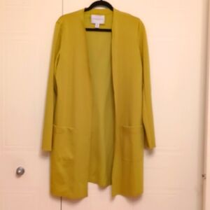 Chartreuse long buttonless cardigan